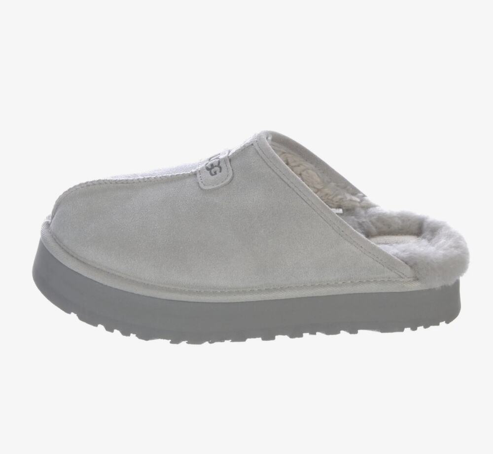 UGG Discoquette Platform Mule Slides Slippers Light Gray Suede Sheepskin 7 NIB